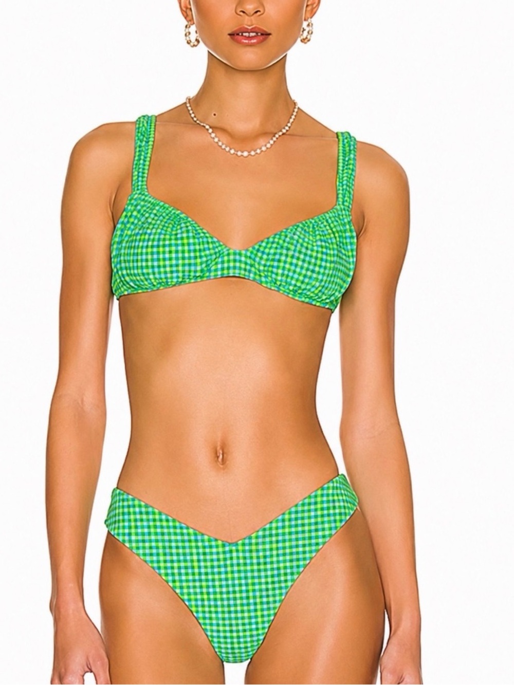 WeWoreWhat Green Gingham Bikini Set L/XL